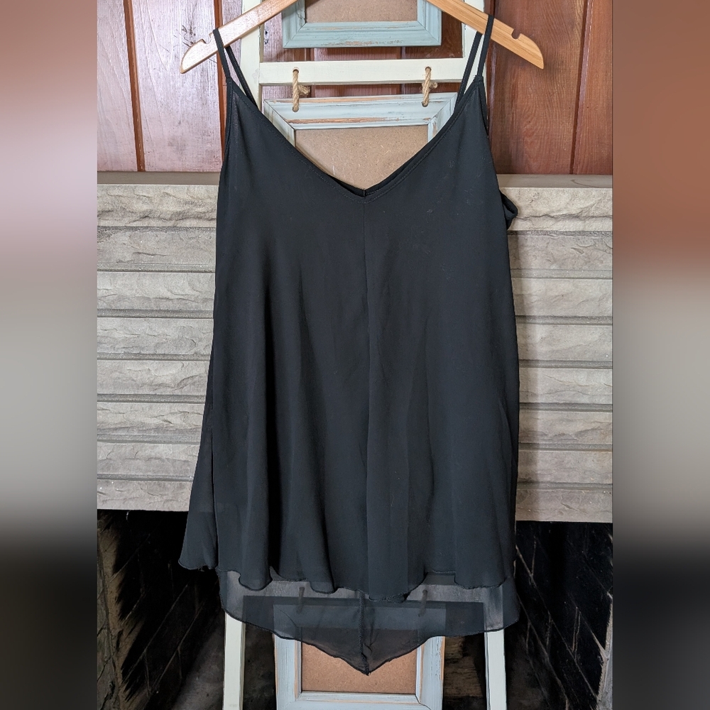 Black Sequin-Trim Spaghetti Strap Women's Top Size Medium - Picture 2 of 5